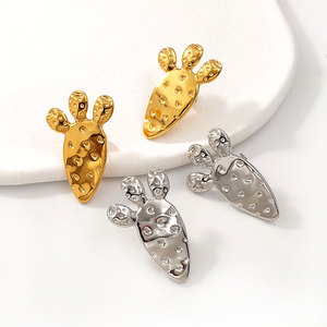 Wholesale Bulk 316L Stainless Steel 14k 18k Pvd Gold Plated High Quality Jewelry Fashion <b>Stud</b> Cactus Earrings for Women - Product Image 2