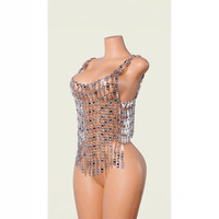 Top Corset Transparent en Acrylique Scintillant à Bretelles Fines et Chaîne, Style Festif et Polyvalent, pour l'Exportation