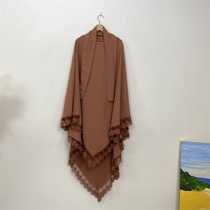 2306 #   Nouveau Khimar de prière en tissu Nida monocouche avec bordure en dentelle, col et 4 ceintures, pour femmes modestes, idéal pour l'Aïd, 13 couleurs - Product Image 2