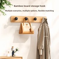 Porte-clés mural en bambou avec logo personnalisé, pour salle de bain, sacs, chapeaux, vêtements, avec crochets en plastique noir, style moderne minimaliste