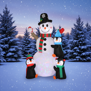 Garden Snowman With 3 Penguins 6ft <b>Inflatable</b> Outdoor Holiday Yard Decoration Rotating Colorful Light - Product Image 2