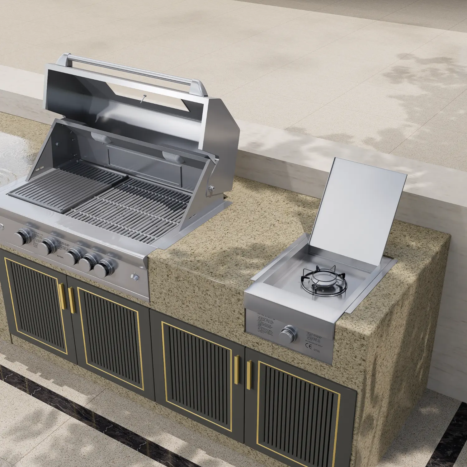 Marble Functional Outdoor Kitchen Island Stone Laundry Sink With Washbasin Marble Rock Rotary Countertop Grill Barbecue