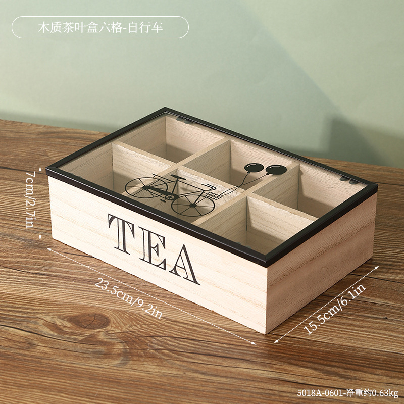 5018A-0601-Caja de té de madera de seis compartimentos ---- Bicicleta