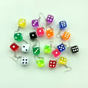 Cross-Border Hot Sale Resin Dice Dangle Earrings Quirky Exaggerated Transparent Colorful Dice Earrings Foreign Trade Wholesale