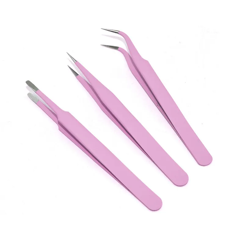 Elbow tweezers Macaron pink tweezers sticker clip stainless steel precision anti-static tweezers