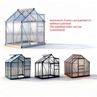 Serre de jardin avec structure en aluminium et panneaux en polycarbonate, dotée d'une porte coulissante et de fenêtres de ventilation
