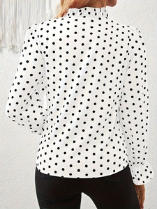 Camicetta da Donna S-XXL, Top a Pois Sottile ed Elegante, Maniche Lunghe Trasparenti, Moda Autunnale per Ufficio, Abbigliamento Femminile Raffinato - Product Image 4