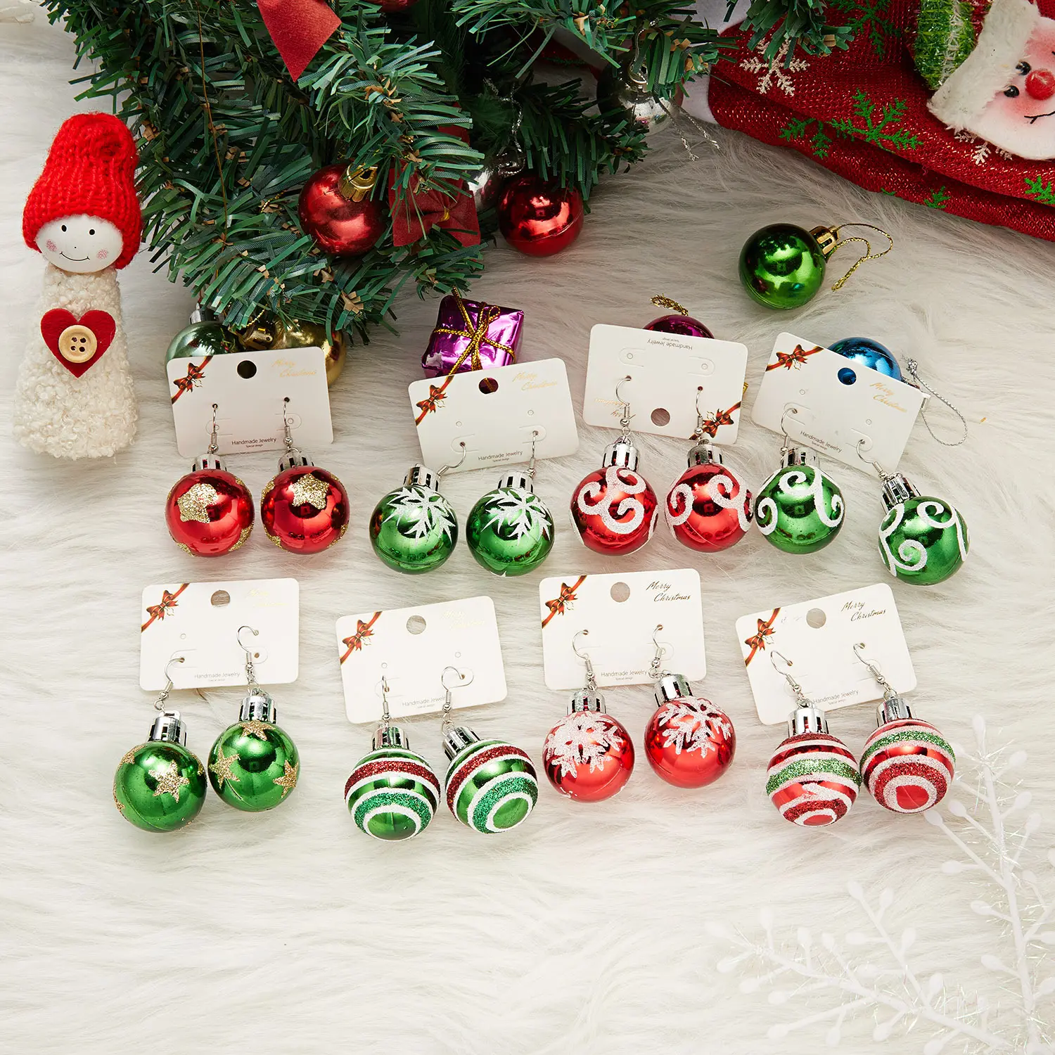Christmas Day's Families Gifts Vintage Fashion Women's Resin Earring Green Red Color Star Ball Christmas Earring