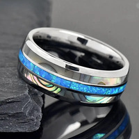 Bague en acier inoxydable en forme de U pour homme, best-seller, avec accents de coquille d'ormeau et textures de pierres colorées, style minimaliste