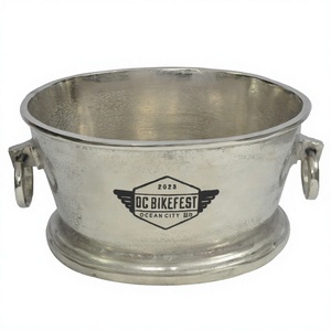 Wholesale Beverage Tub With Handles Round Champagne Wine <b>Cooler</b> Handmade Beer Cold <b>Drinks</b> Chiller Ice Bucket Bar Decoration Item - Product Image 1
