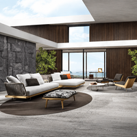 Ensemble de canapés en rotin nordique d'extérieur avec structure en alliage d'aluminium pour cour, villa, jardin, véranda, club, hôtel et usage de loisirs en gîte