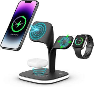 Station de <span class=keywords><strong>charge</strong></span> magnétique 5 en 1 avec lumière LED Chargeur sans fil 15w rapide 3 en 1 Station d'accueil rapide pour <span class=keywords><strong>iPhone</strong></span> 14 13 12 - Product Image 1