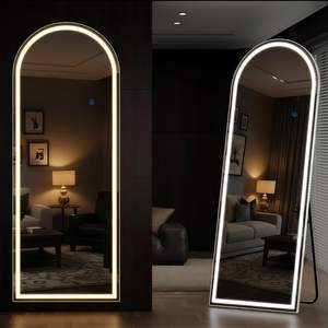 GKMZCGT Full Length Mirror 65x24 Arched LED Lighted Floor Mirror With Stand Aluminum Alloy <b>Frame</b> Modern Design Home Use - Product Image 1