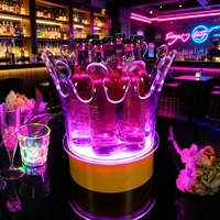 Seau à glace LED transparent en plastique en forme de couronne avec lumière RVB 7 couleurs, refroidisseur de bière, vin et champagne rechargeable et lumineux
