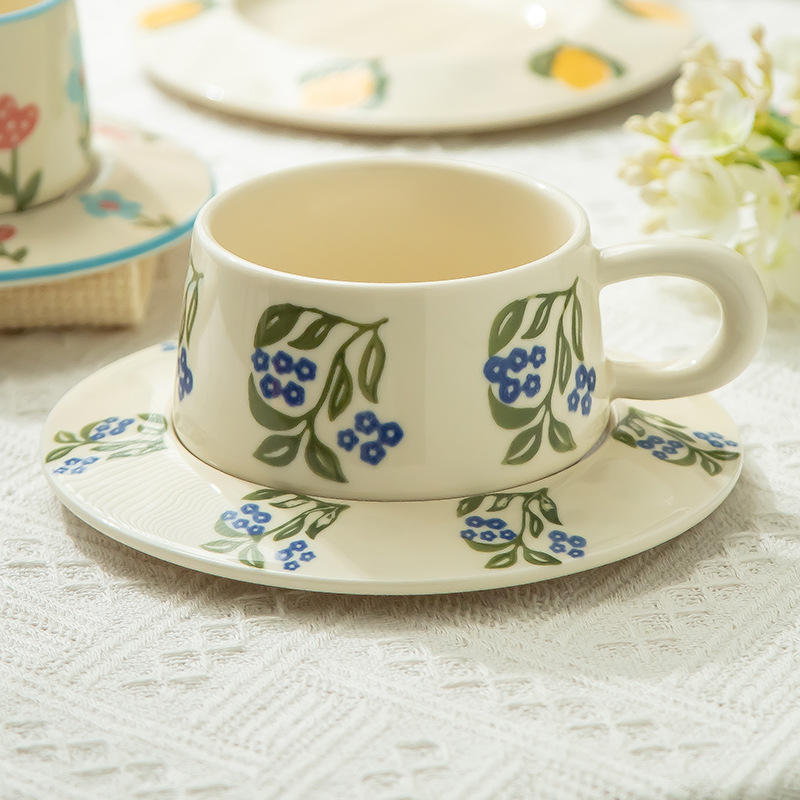 Blueberry coffee cup and saucer