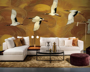 Papier peint texturé luxueux en 3D de style européen, grandes grues dorées, imperméable, murale pour salon, hôtel, design d'intérieur - Product Image 1