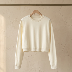 Sudadera de Mujer con Cuello Redondo, Manga Larga, Tejido de Algodón, Corta, Color Sólido, Transpirable, Estilo Casual para Otoño - Product Image 1