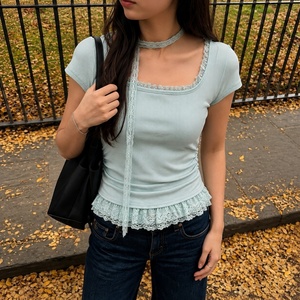 เสื้อยืดแขนสั้นคอกลมสีพื้นสำหรับผู้หญิง ระบายอากาศได้ดี เป็นมิตรกับสิ่งแวดล้อม ป้องกันรังสียูวี ผ้าถัก สวมใส่สบายๆ สำหรับฤดูร้อน สินค้ามาใหม่ ลดราคา - Product Image 4