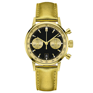 Montre pour homme en acier inoxydable doré brillant classique de luxe avec logo de marque personnalisé, chronographe avec bracelet en cuir de vache, étanche 50 m U3009 - Product Image 1