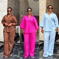 Vêtements pour femmes transfrontaliers Europe-Amérique, Nouvelle collection été 2026, Style africain grande taille, Chemise ample unie à col boutonné et pantalon large
