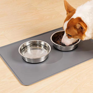 Mangkuk anjing Set mangkuk baja tahan karat silikon antiselip dasar karat tempat makan hewan peliharaan mangkuk tahan piring logam tebal untuk anjing Besar Sedang - Product Image 1