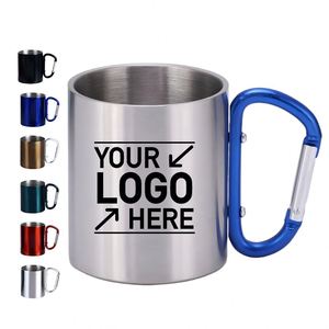 Taza de Viaje de Acero Inoxidable con Asa de Mosquetón, Doble Pared, 220ml/300ml, para Camping y Café, Personalizable, Regalo Promocional, Venta al Por Mayor - Product Image 1