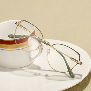 แว่นตาโลหะ2025<span class=keywords><strong>ส</strong></span>ำหรับผู้หญิงแนวปิดกั้นด้วยแสงสีทองผสมทรงแคตอาย<span class=keywords><strong>ส</strong></span>ีน้ำตาลแดง - Product Image 2