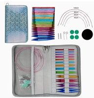Juego de Agujas de Tejer Circulares Intercambiables, 13 Piezas, Coloridas, Grabadas con Láser, Desmontables, con Estuche de PU, para Tejer Suéteres