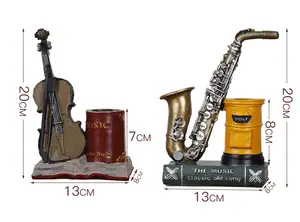 Design creativo dello strumento musicale a forma di sassofono penna contenitore decorazione per la casa oggetti artigianali in resina figurine da tavolo