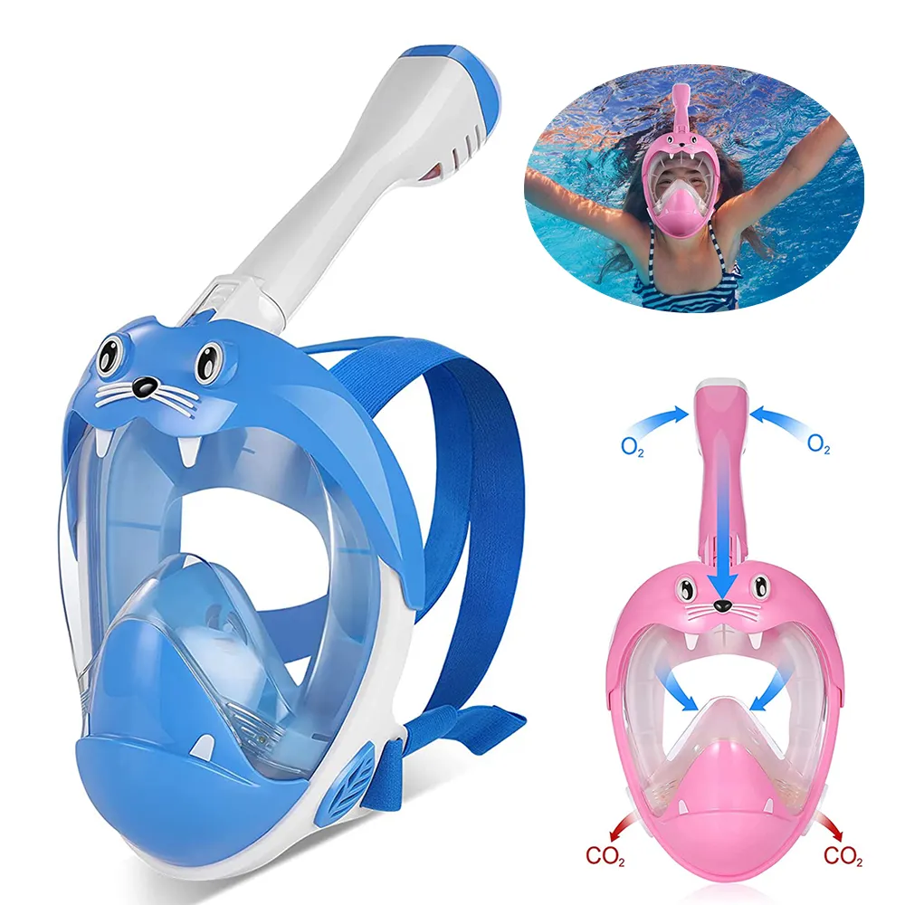 Su spor oyuncakları yüzme maskesi çocuklar tam yüz şnorkel maske dalış ekipmanları tüplü ücretsiz nefes şnorkel maske