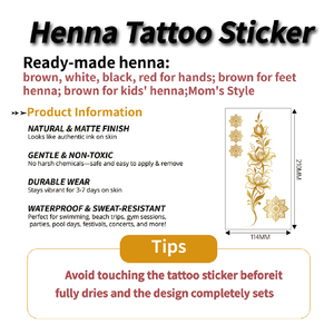 Tatuajes Temporales de <span class=keywords><strong>Henna</strong></span> Metálica Dorada de Alto Brillo, Resistentes al Agua, Mandala, Arte Corporal, Venta al Por Mayor Directa de Fábrica, para Novias - Product Image 3