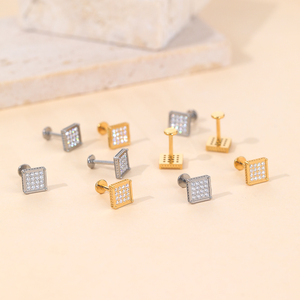 Lingchee 16G G23 Titan CZ paved Quảng trường Top labret <span class=keywords><strong>Studs</strong></span> <span class=keywords><strong>tragus</strong></span> Conch sụn Bông tai xuyên đồ trang sức cho rook Helix Thùy - Product Image 3