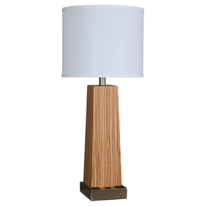 Lámpara de Mesa Moderna de Madera de Zebra con Acabado Níquel Cepillado y Pantalla de Tela Blanca para Dormitorio de Hotel, Sala de Lectura Retro o Uso Doméstico - Product Image 1