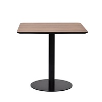 Table de café carrée moderne avec plateau en stratifié de chêne et base en métal noir