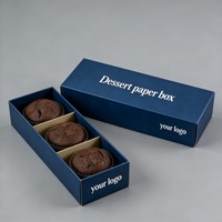 Boîte cadeau haut de gamme pour biscuits avec base et couvercle en feuille d'or, boîte en papier pour biscuits au chocolat bleu foncé à l'encre de soja, vente chaude, boîte rigide 2 pièces pour snacks