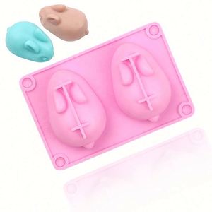 Moule à gâteau en silicone 3D en forme de lapin à 2 trous, écologique, échantillon gratuit, pour bougies, savons, poudings, résine, OEM/ODM - Product Image 1
