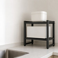 Étagère télescopique pour four à micro-ondes à 2 niveaux, extensible, en acier au carbone, étagère de rangement pour comptoir de cuisine, noire, vente en gros