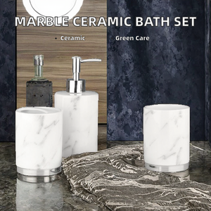 COZY Five-Piece Ceramic Bathroom Accessories <b>Set</b> Marble Pattern Hand <b>Soap</b> Dish Liquid <b>Soap</b> Dispenser Toothbrush Holder Hotel <b>Set</b> - Product Image 2
