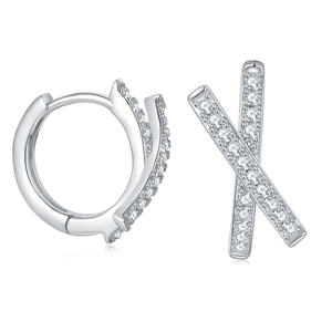 Aros de Plata con Moissanita, Diseño Moderno, Paquete al por Mayor, Chapados en Oro y Rodio, Unisex - Product Image 3