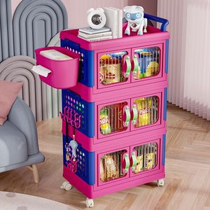Chariot de rangement pour jouets avec roulettes et portes pour chambre d'enfant, rangement pour collations et jouets, nettoyage facile, type sur pied - Product Image 1