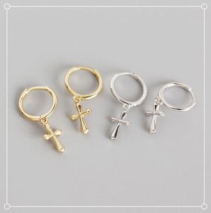 Dylam NO MOQ Stylish 925 Sterling <b>Silver</b> Rhodium Plated Simple Design Dangle Cross <b>Hoop</b> <b>Earrings</b> for Women - Product Image 6