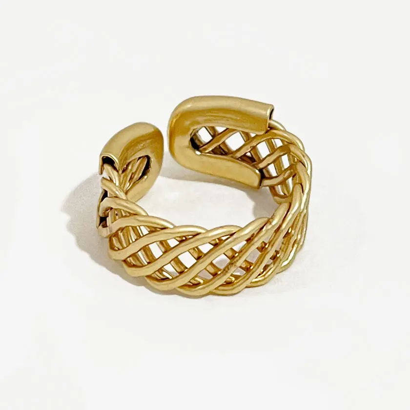 Anel feminino com dedo aberto dourado, 2 desenhos, multi camada, malha oca, geométrico minimalista, empilhável, retrô, joias finas