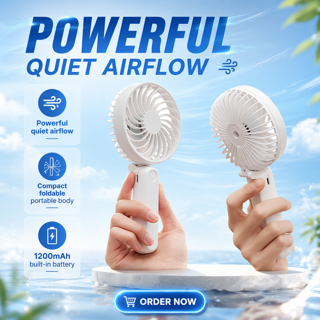 Customized Portable Mini Handheld Fan with USB Battery-Powered Three-Speed Air Cooling for Car & Home Use Made of Plastic