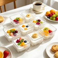 Groothandel 6-delige transparante geribbelde glazen snackkommen, vierkante serveerschalen voor noten, fruit, snoep, desserts en hapjes