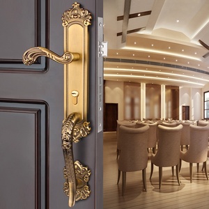 Serrure en alliage de zinc doré à poignée longue avec poignée factice pour porte double en bois d'entrée - Product Image 3
