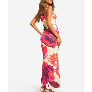 Nouveauté robe imprimée sans manches à <span class=keywords><strong>la</strong></span> mode pour <span class=keywords><strong>la</strong></span> plage vêtements de plage fente maxi moulants à fleurs robes élégantes pour femmes - Product Image 2