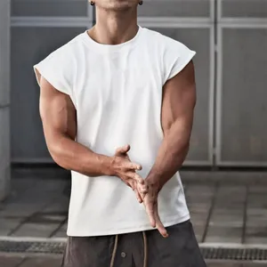 पुरुषों टैंक टॉप व्यापक कंधे बनियान आकस्मिक ढीला Mens फसल शीर्ष टी शर्ट कसरत व्यायाम कपड़े बिना आस्तीन टी शर्ट
