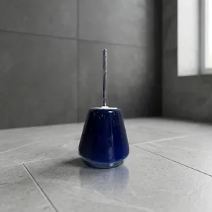 <b>Toilet</b> <b>Brush</b> with Midnight Blue Ceramic Holder and Chrome <b>Brass</b> Handle Elegant Round Design for Modern Stylish Bathrooms - Product Image 1