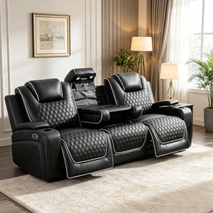 Canapé de <span class=keywords><strong>cinéma</strong></span> électrique en cuir véritable noir de luxe, meubles de salon, fauteuils inclinables pour home <span class=keywords><strong>cinéma</strong></span> avec haut-parleurs - Product Image 1