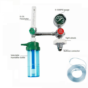 Regulador de oxígeno médico con botella humidificadora para cilindro de oxígeno tipo Bull Nose - Product Image 3